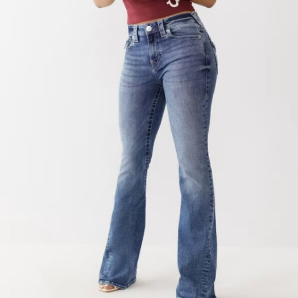 Women's True Religion Mid Rise Flare Joey Jeans Size 27 Blue Color Good Conditio